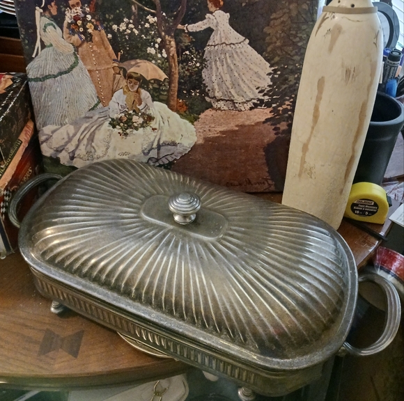 π²VTG 3 Piece Pyrex Heavy Footed Silver Metal Stand,Pyrex 9x13 Casserole Dishπ - Picture 4 of 8